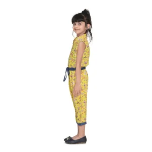 Generic Girl's Cotton Printed Sleeveless Jumpsuit (Yellow)