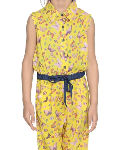 Generic Girl's Cotton Printed Sleeveless Jumpsuit (Yellow)