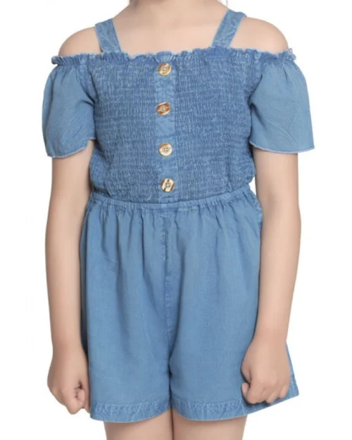 Generic Girl's Rayon Solid Sleeveless Jumpsuit (Blue)