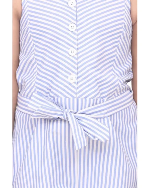 Generic Girl's Polyester Cotton Blend Striped Sleeveless Jumpsuit (Light Blue)