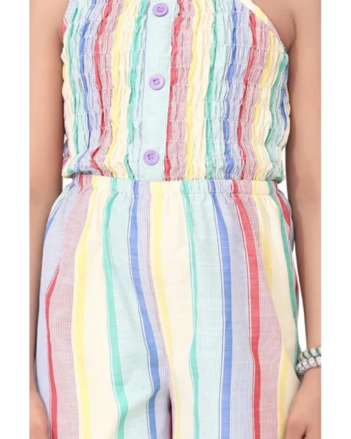 Generic Girl's Polyester Cotton Blend Striped Sleeveless Jumpsuit (Multicolor)