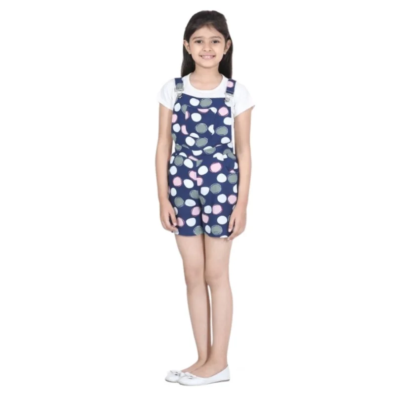 Generic Girl's Rayon Polka Sleeveless Jumpsuit (Blue-Pink)