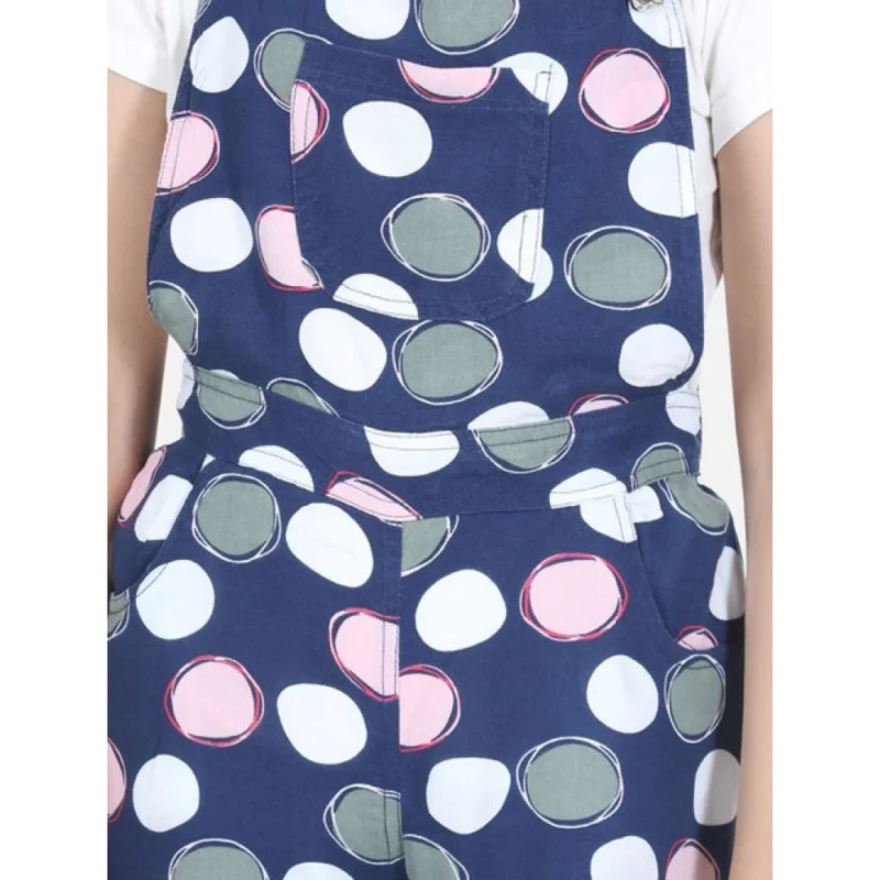 Generic Girl's Rayon Polka Sleeveless Jumpsuit (Blue-Pink)
