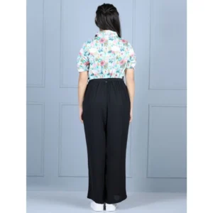 Generic Girl's Polyester Floral Short Sleeves Jumpsuit (Green-Black)