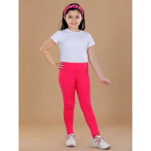 Generic Girl's Cotton Lycra Solid Elasticated Leggings (Dark Pink)