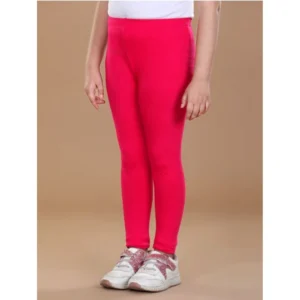 Generic Girl's Cotton Lycra Solid Elasticated Leggings (Dark Pink)