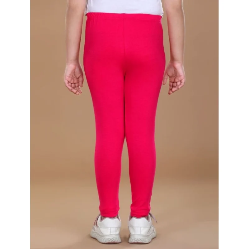 Generic Girl's Cotton Lycra Solid Elasticated Leggings (Dark Pink)