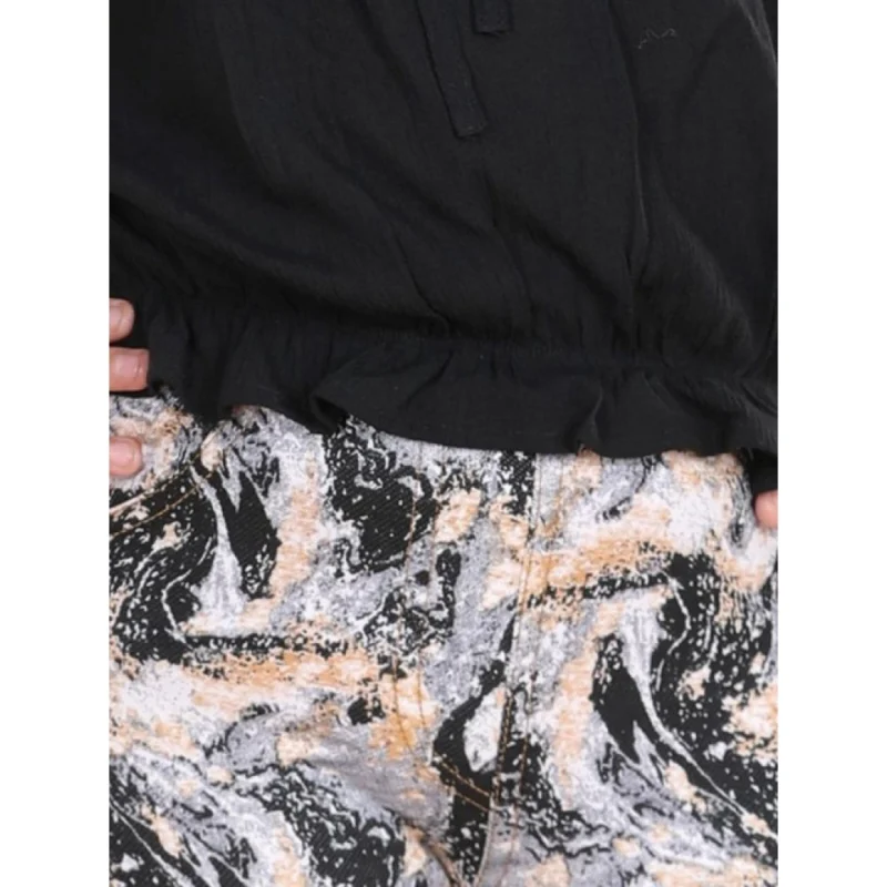 Generic Girl's Cotton Floral Elasticated Jegging and Top Set (Black)