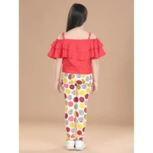 Generic Girl's Cotton Floral Elasticated Jegging and Top Set (Red)