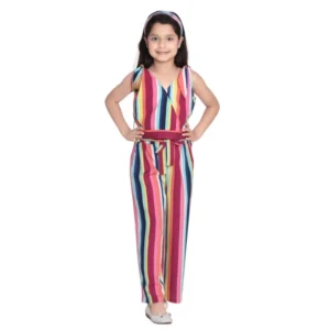 Generic Girl's Polyester Crepe Floral Cold Shoulder Crop Top and Pallazo Set (Multicolor)