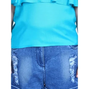 Generic Girl's Rayon Solid Cold Shoulder Top with Shorts (Blue)