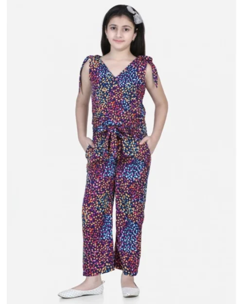 Generic Girl's Polyester Crepe Floral Short Sleeve Set (Multicolor)