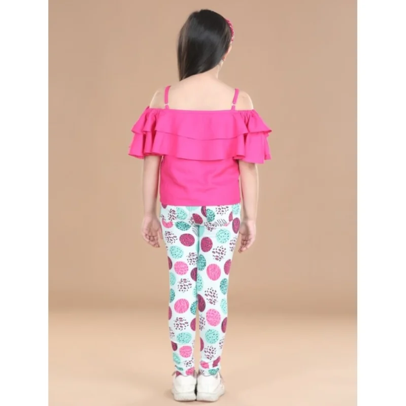 Generic Girl's Cotton Floral Elasticated Jegging and Top (Pink)