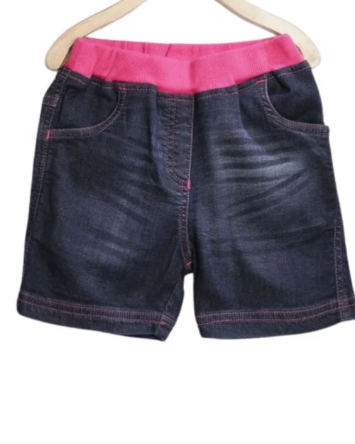 Generic Girl's Denim Ribbed Elasticated Shorts (Pink-Blue)