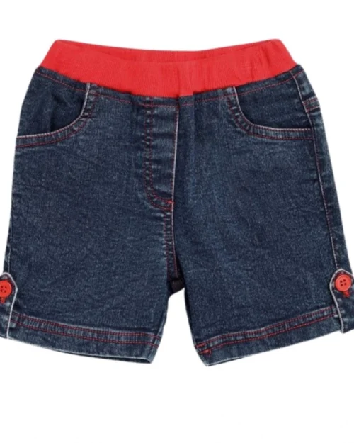 Generic Girl's Denim Lace Inserts Sleeveless Shorts (Blue-Red)