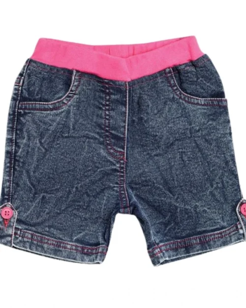 Generic Girl's Denim Lace Inserts Sleeveless Shorts (Blue-Pink)