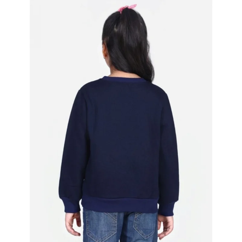 Generic Girl's Fleece Embellished Long Sleeves Sweatshirt (Navy Blue)