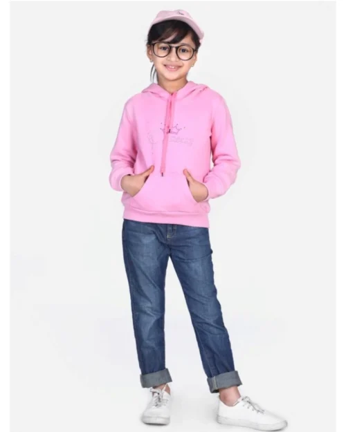 Generic Girl's Fleece Embellished Long Sleeves Sweatshirt (Light Pink)