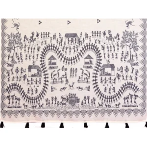 Generic Women's Linen Cotton Printed Saree With Unstitched Blouse 5.5Mtr (Off White)