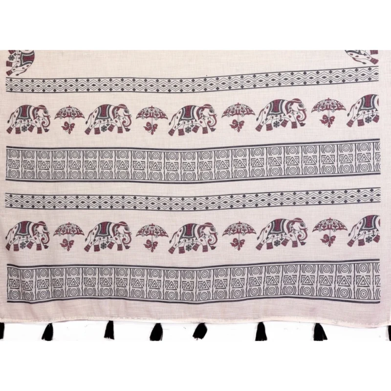 Generic Women's Linen Cotton Printed Saree With Unstitched Blouse 5.5Mtr (Off White)