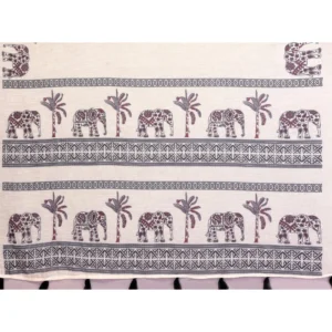 Generic Women's Linen Cotton Printed Saree With Unstitched Blouse 5.5Mtr (Off White)