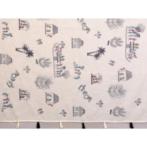 Generic Women's Linen Cotton Printed Saree With Unstitched Blouse 5.5Mtr (Off White)