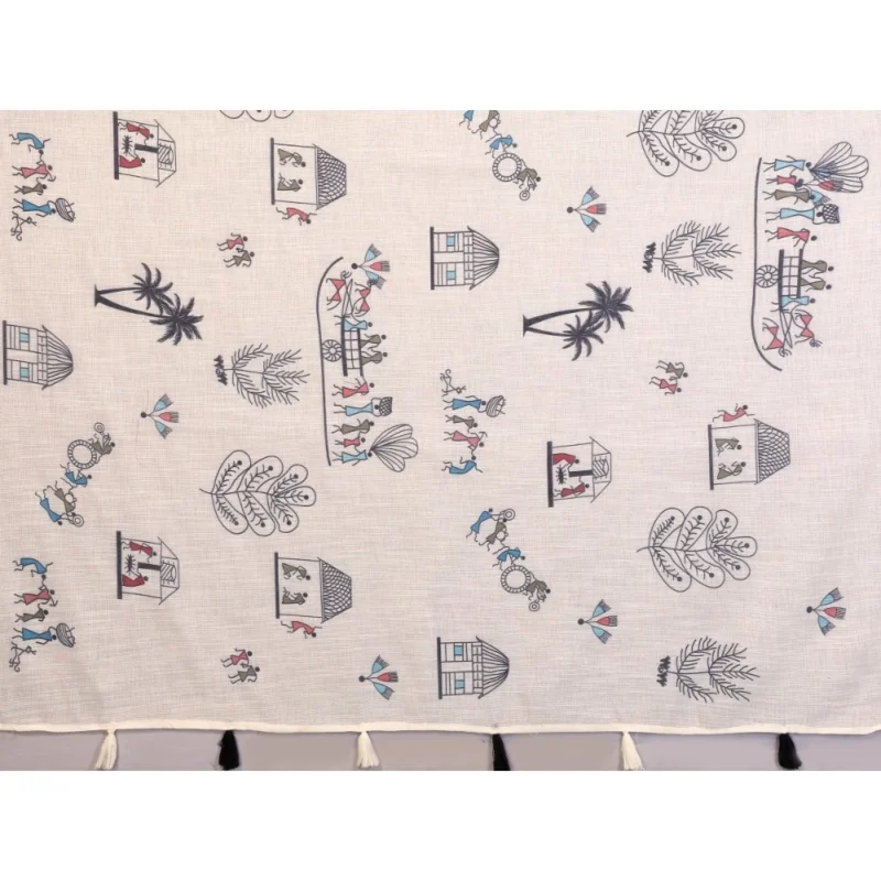Generic Women's Linen Cotton Printed Saree With Unstitched Blouse 5.5Mtr (Off White)