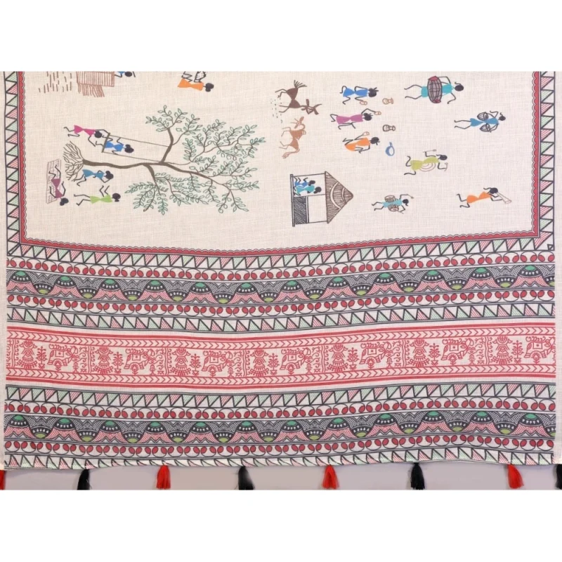 Generic Women's Linen Cotton Printed Saree With Unstitched Blouse 5.5Mtr (Off White)