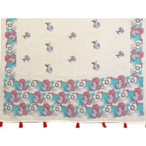 Generic Women's Linen Cotton Printed Saree With Unstitched Blouse 5.5Mtr (Off White)