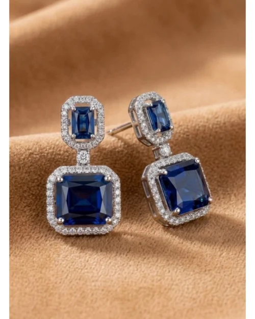 Generic Women's Brass Silver Plated Drop Earrings (Blue)