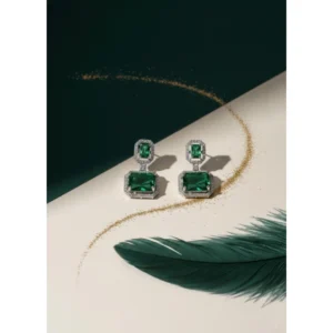 Generic Women's Brass Silver Plated Drop Earrings (Green)