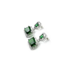 Generic Women's Brass Silver Plated Drop Earrings (Green)