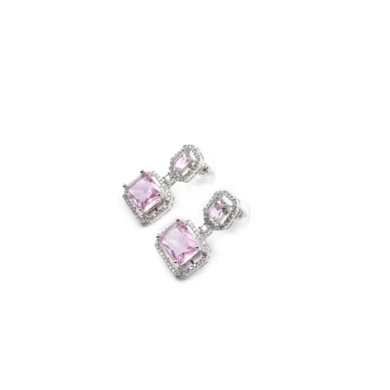 Generic Women's Brass Silver Plated Drop Earrings (Pink)