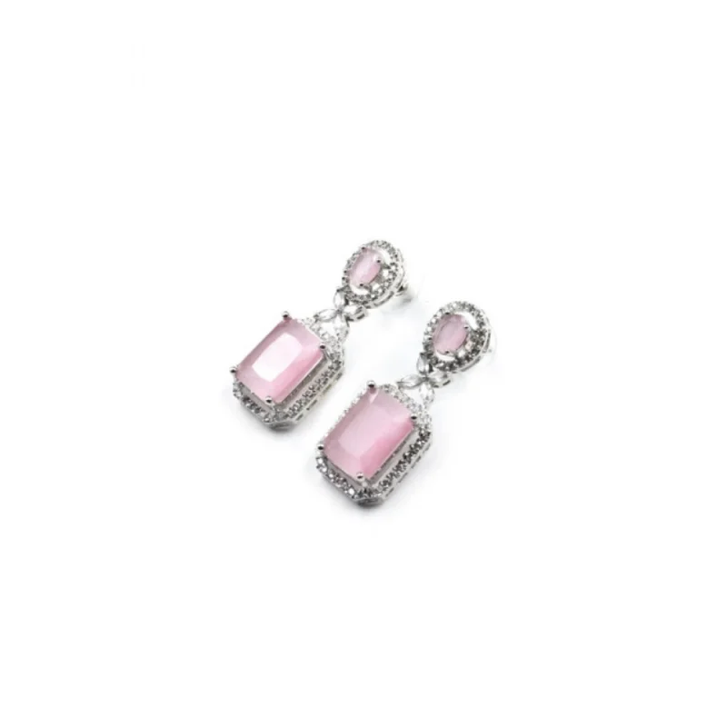 Generic Women's Brass Silver Plated Drop Earrings (Pink)