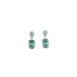 Generic Women's Brass Silver Plated Drop Earrings (Green)