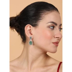 Generic Women's Brass Silver Plated Drop Earrings (Green)