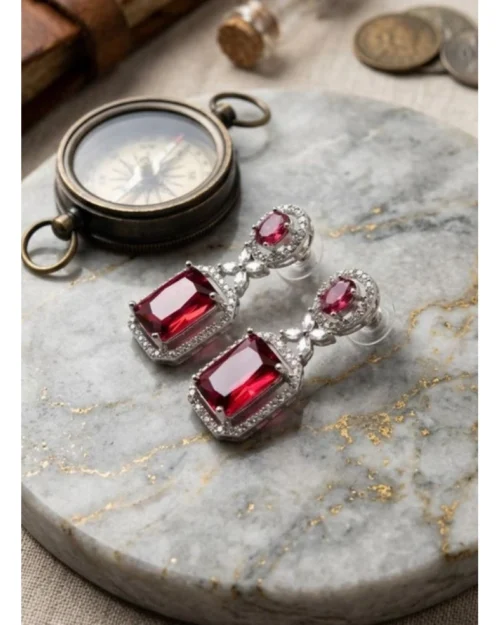 Generic Women's Brass Silver Plated Drop Earrings (Red)