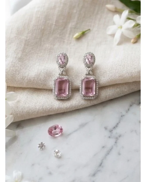 Generic Women's Brass Silver Plated Drop Earrings (Pink)