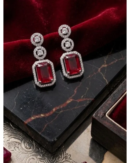 Generic Women's Brass Silver Plated Drop Earrings (Red)