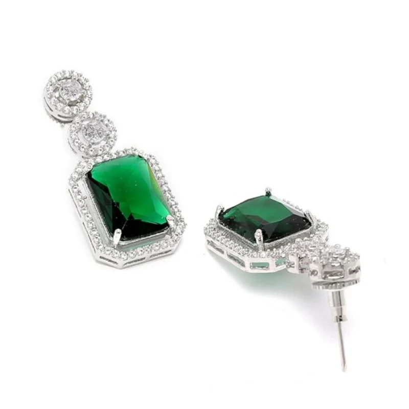 Generic Women's Brass Silver Plated Drop Earrings (Green)