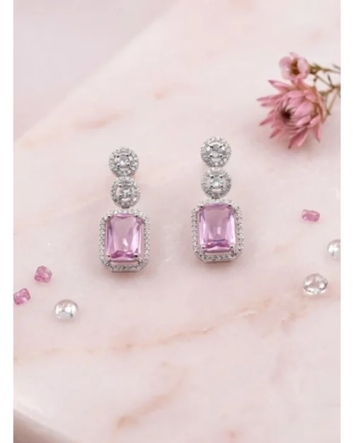 Generic Women's Brass Silver Plated Drop Earrings (Pink)
