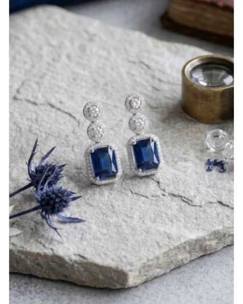 Generic Women's Brass Silver Plated Drop Earrings (Blue)