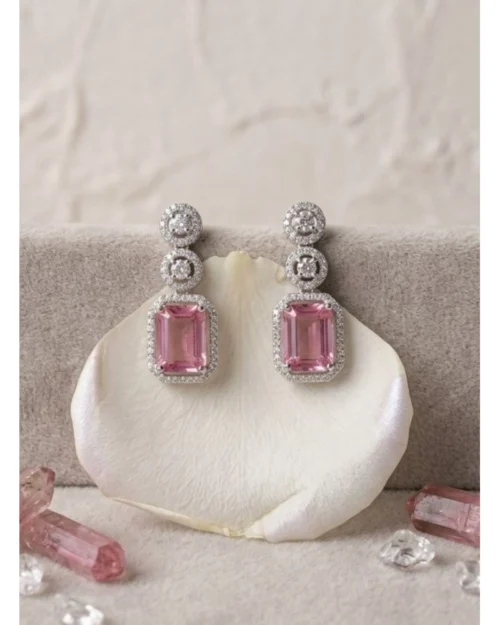 Generic Women's Brass Silver Plated Drop Earrings (Pink)