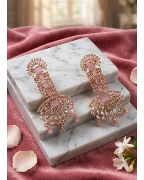 Generic Women's Brass Silver Plated Drop Earrings (Pink)