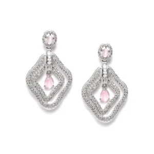 Generic Women's Brass Silver Plated Drop Earrings (Pink)