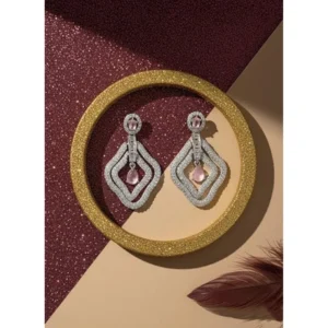 Generic Women's Brass Silver Plated Drop Earrings (Pink)