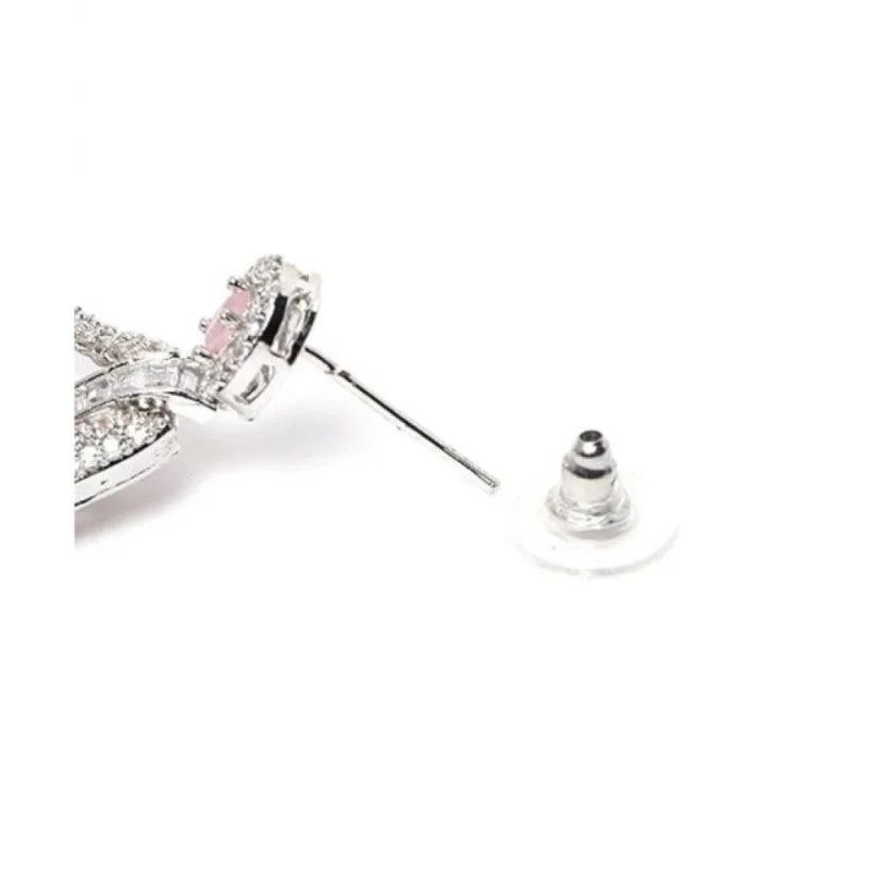 Generic Women's Brass Silver Plated Drop Earrings (Pink)