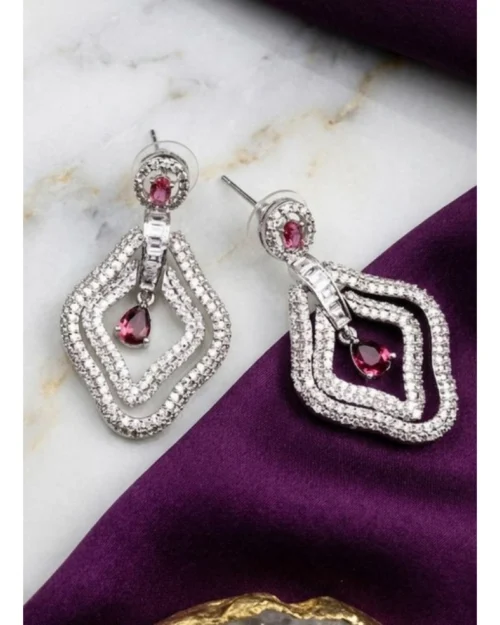 Generic Women's Brass Silver Plated Drop Earrings (Red)
