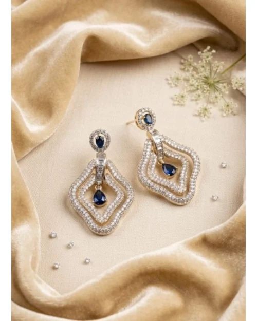 Generic Women's Brass Silver Plated Drop Earrings (Blue)