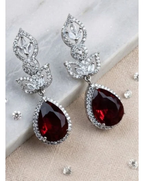 Generic Women's Brass Silver Plated Drop Earrings (Red)